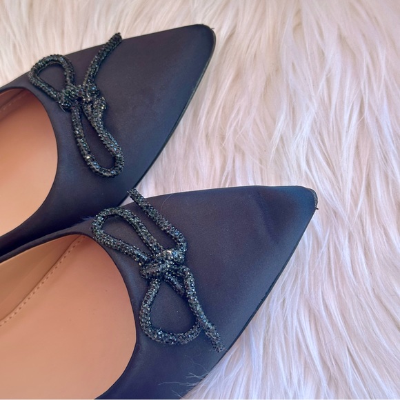 J Crew Black Pointy Toe Black Bow Flats - Picture 8 of 8